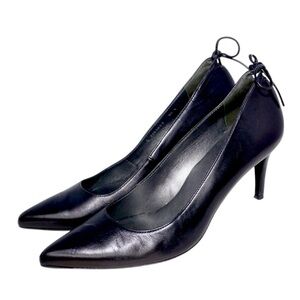 Stuart Weitzman Black Leather Bow Heels, Size 9.5